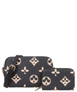2in1 Pattern Print Crossbody Bag with Wallet DH-8356A BLACK